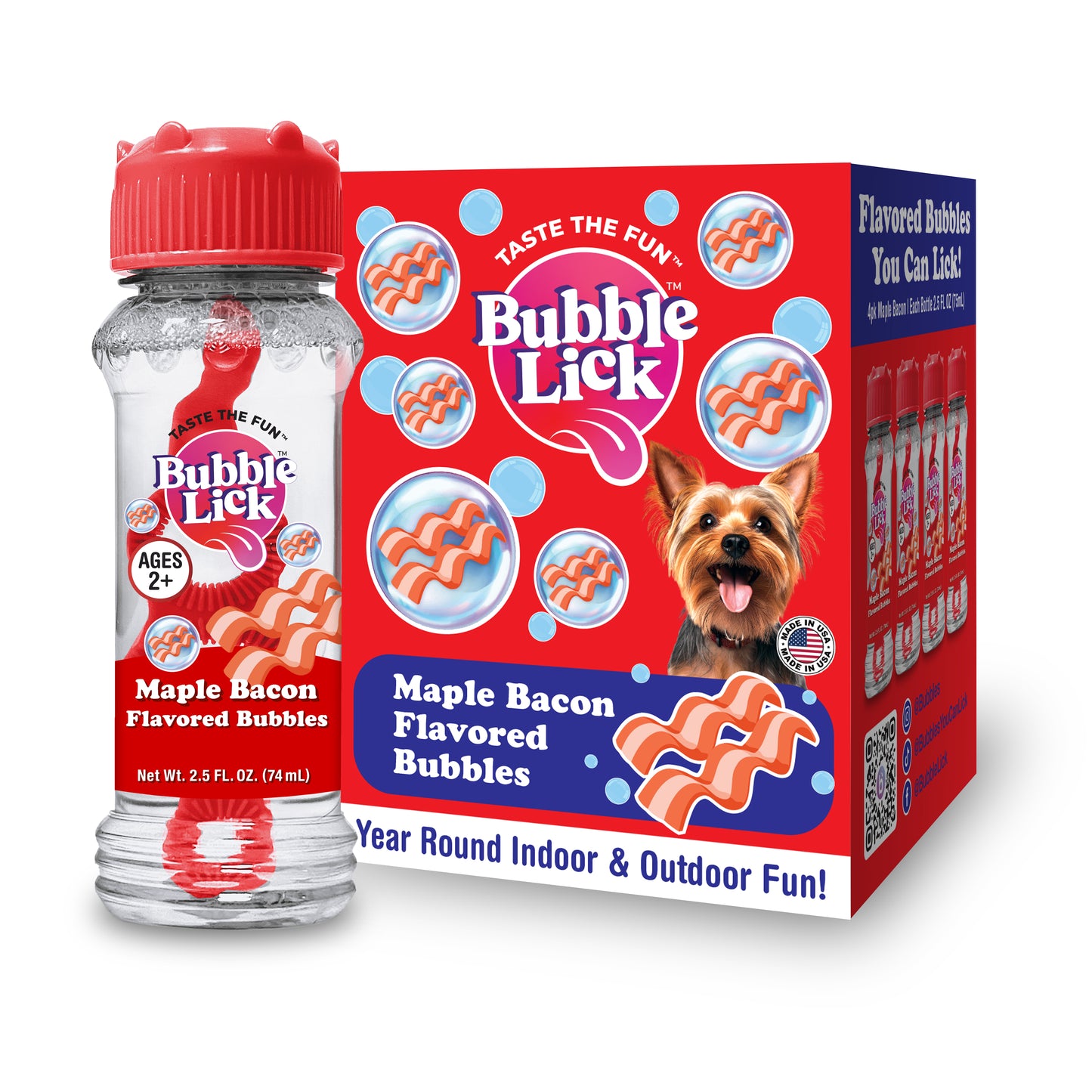 4 pk Box 2.5oz Bubble Lick Maple Bacon Flavored Bubbles