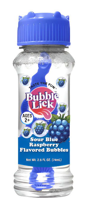 4 pk Box Variety 2.5oz Bubble Lick Sour Blue Raspberry, Sour Green Apple Flavored Bubbles