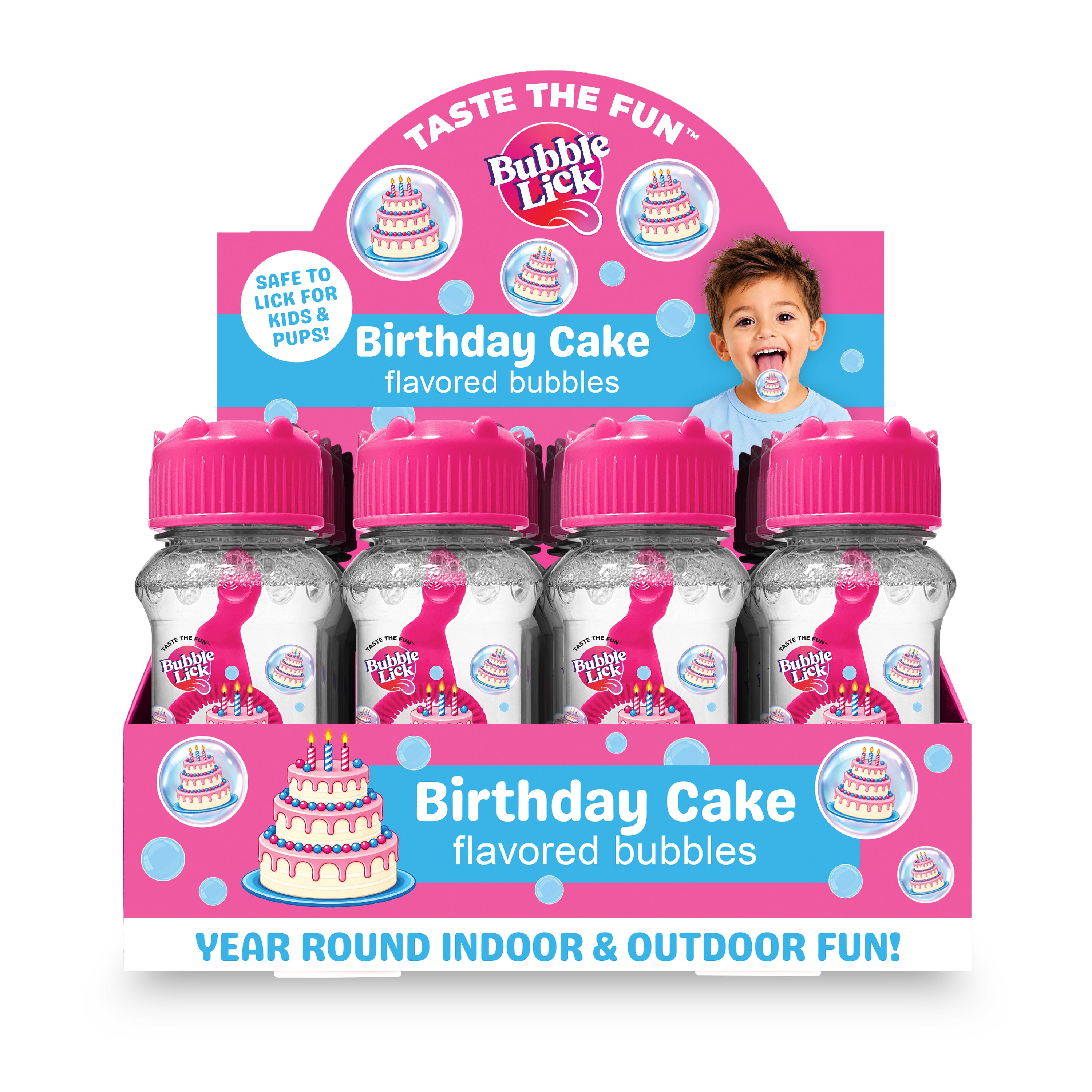 12 cnt PDQ 2.5oz Bubble Lick Birthday Cake Flavored Bubbles