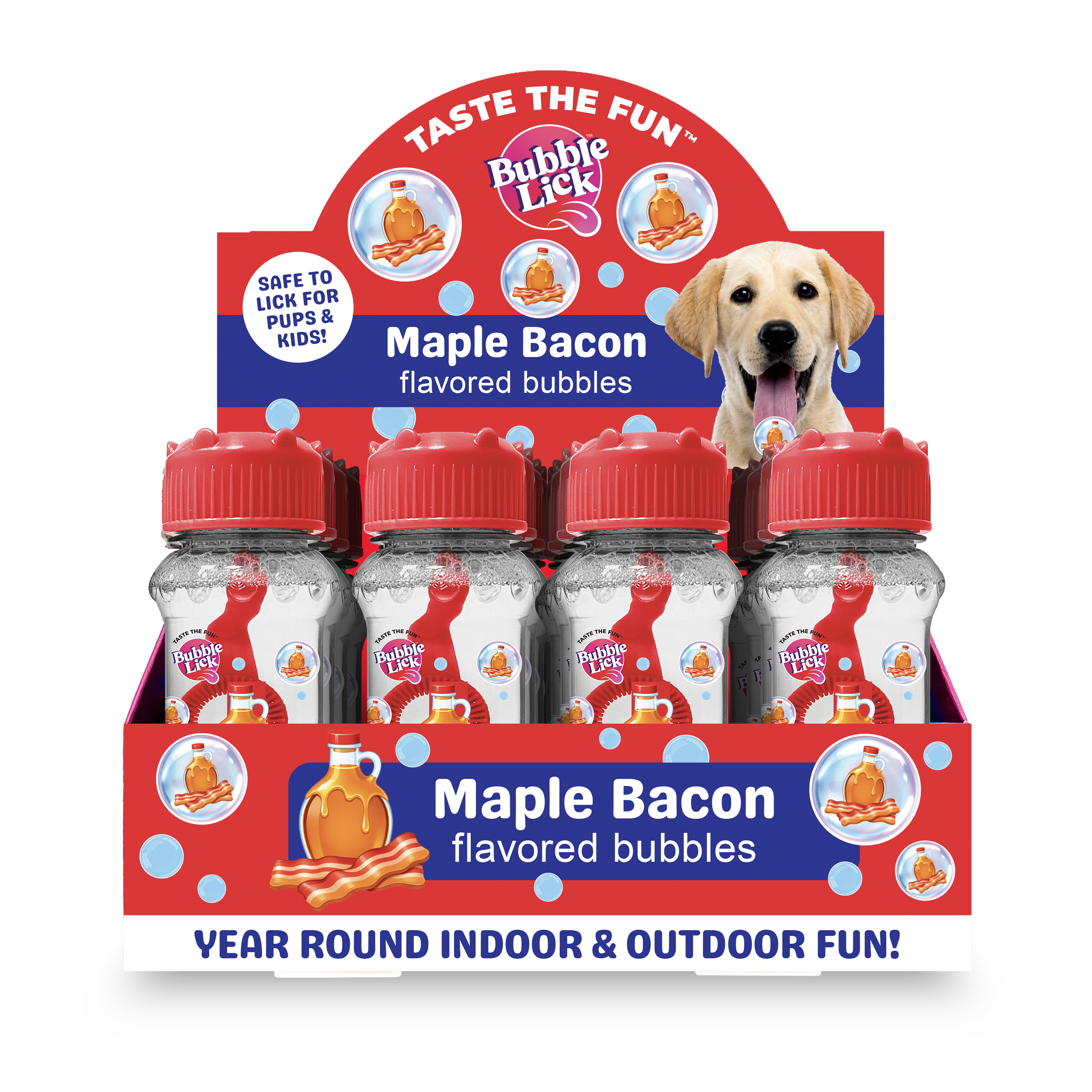 12 cnt PDQ 2.5oz Bubble Lick Maple Bacon Flavored Bubbles