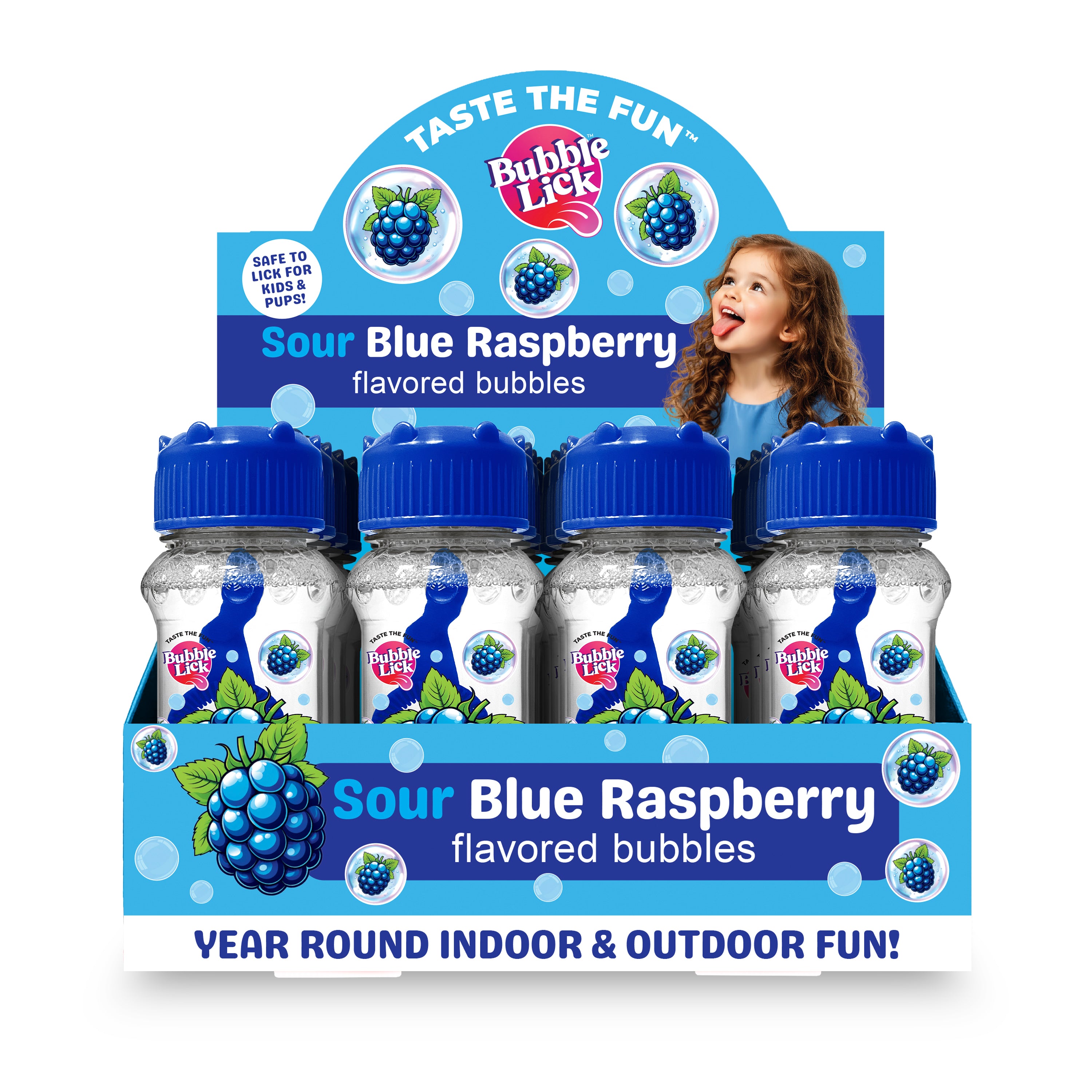 12 cnt PDQ 2.5oz Bubble Lick Sour Blue Raspberry Flavored Bubbles