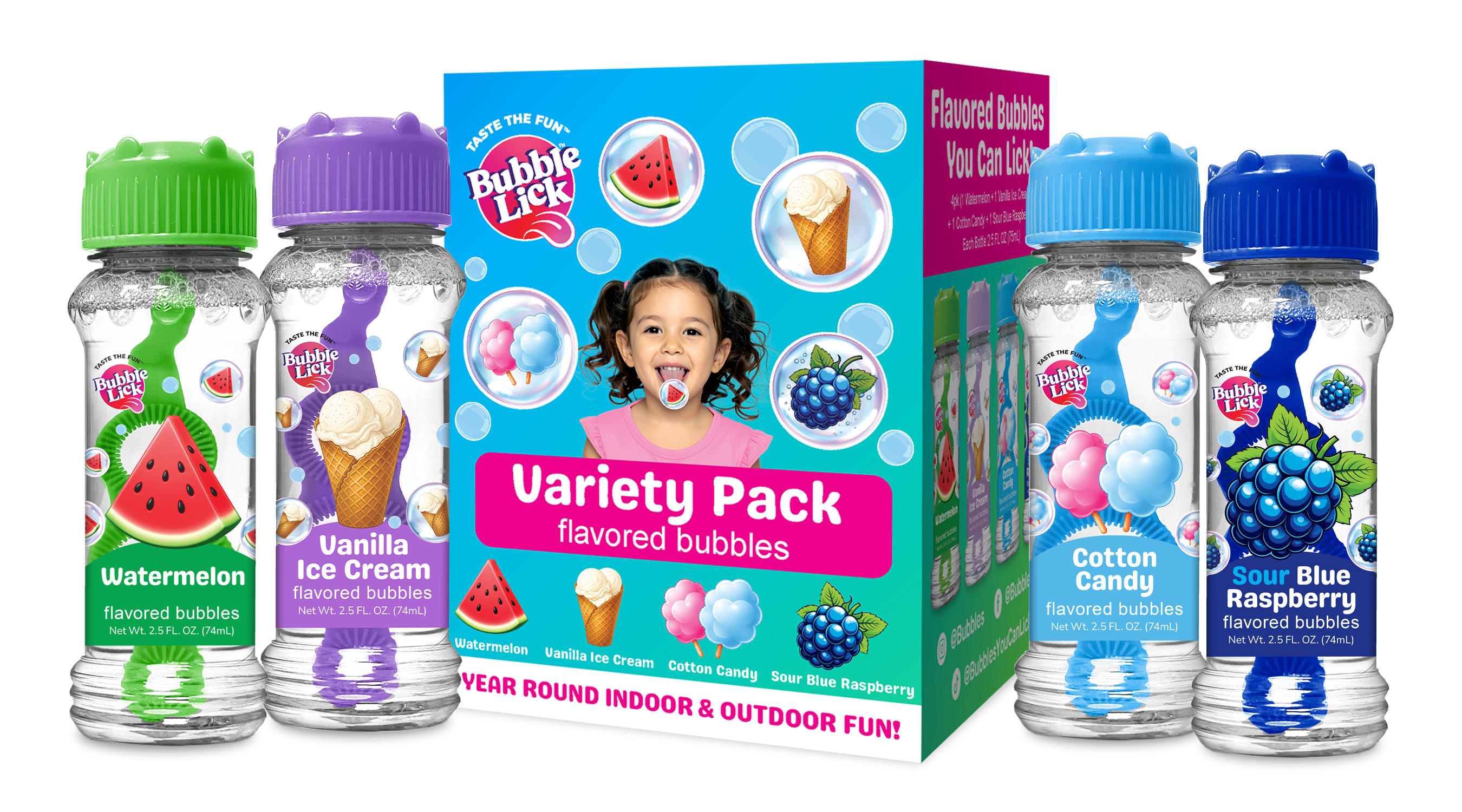 4 pk Box 2.5oz Bubble Lick Variety Best Seller Flavored Bubbles