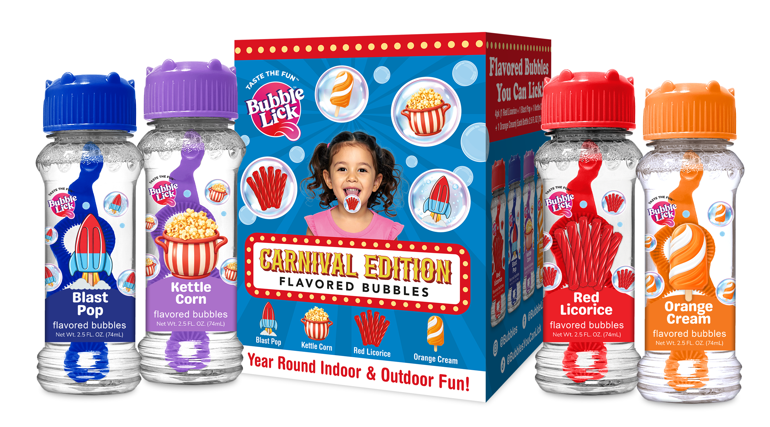 4 pk Box 2.5oz Bubble Lick Carnival Edition Flavored Bubbles