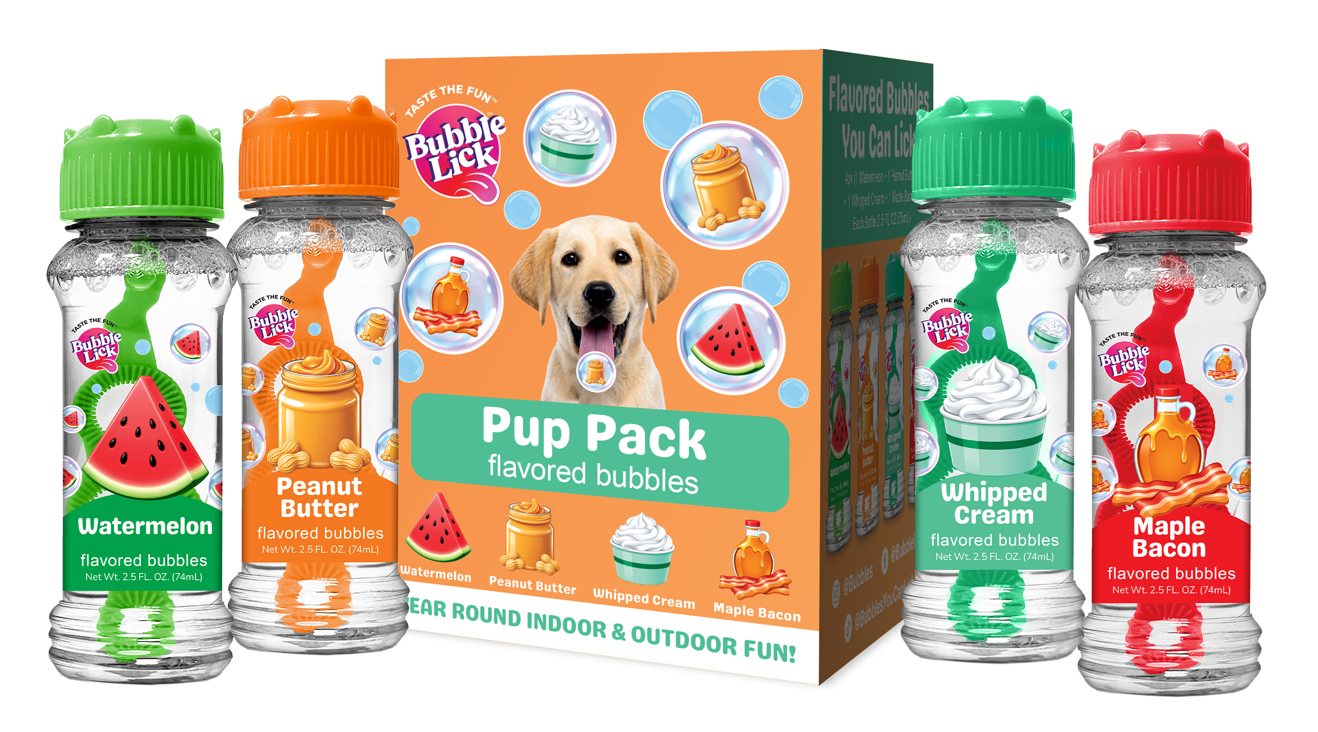 4 pk Box 2.5oz Bubble Lick Pup Pack Flavored Bubbles