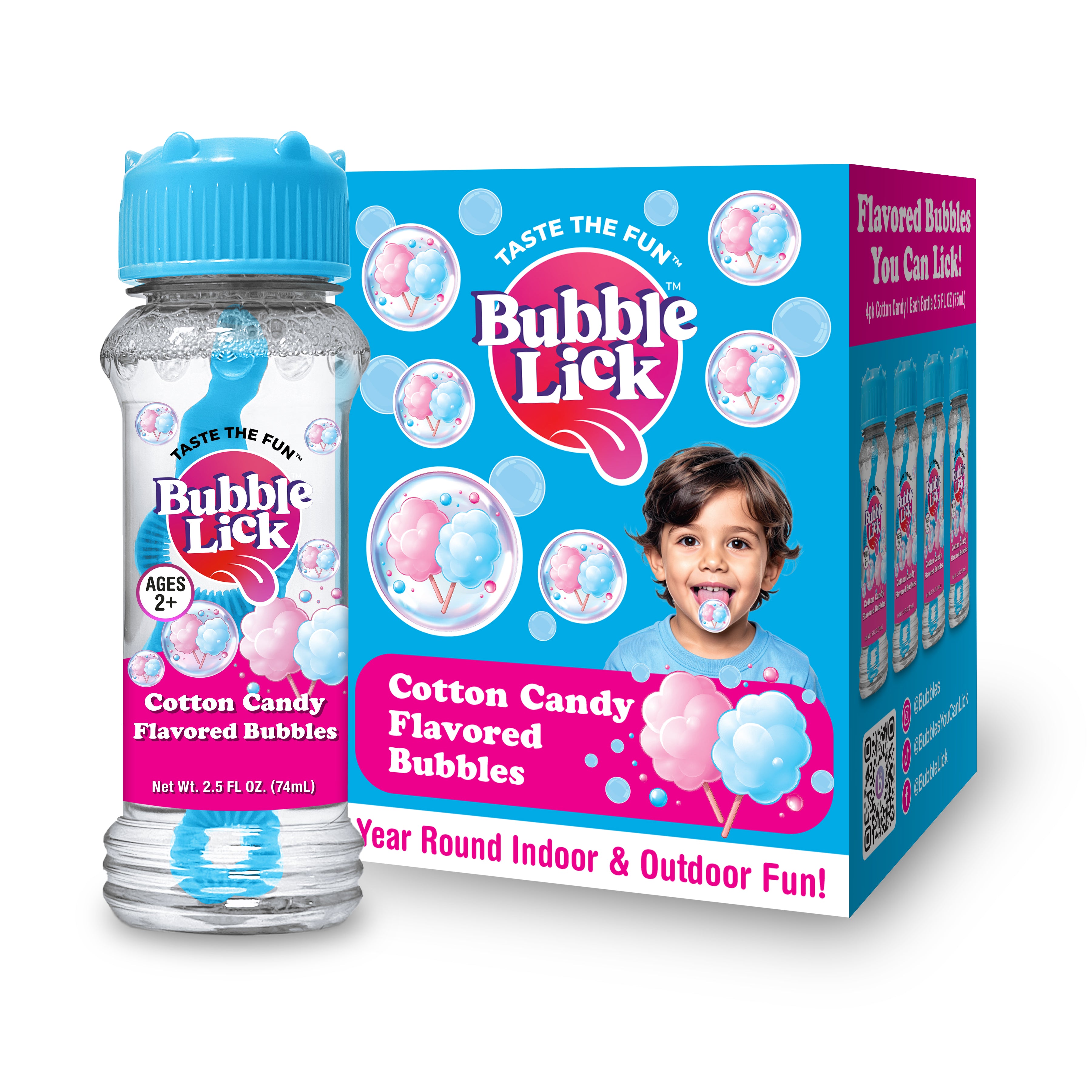 4 pk Box 2.5oz Bubble Lick Cotton Candy Flavored Bubbles