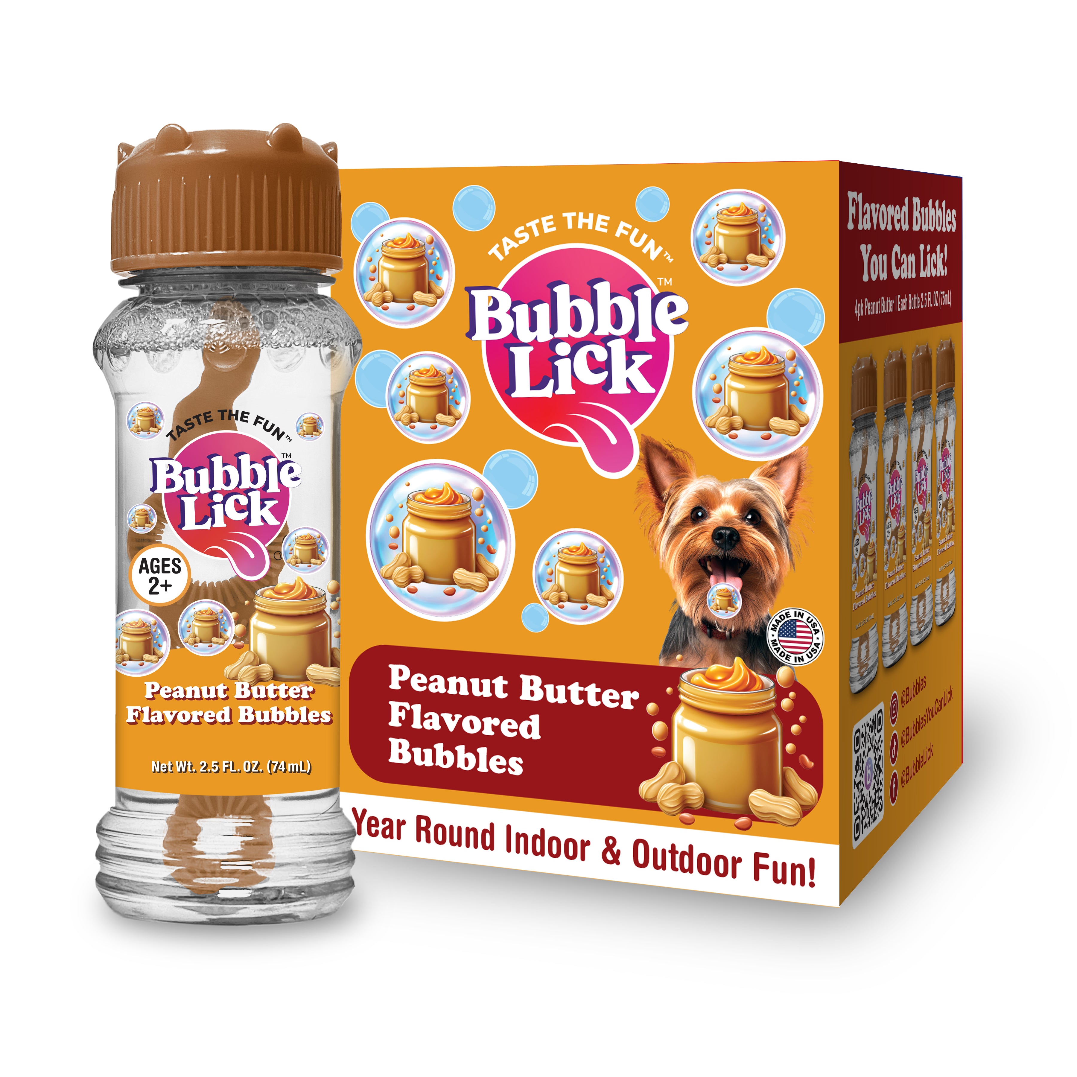 4 pk Box 2.5oz Bubble Lick Peanut Butter Flavored Bubbles