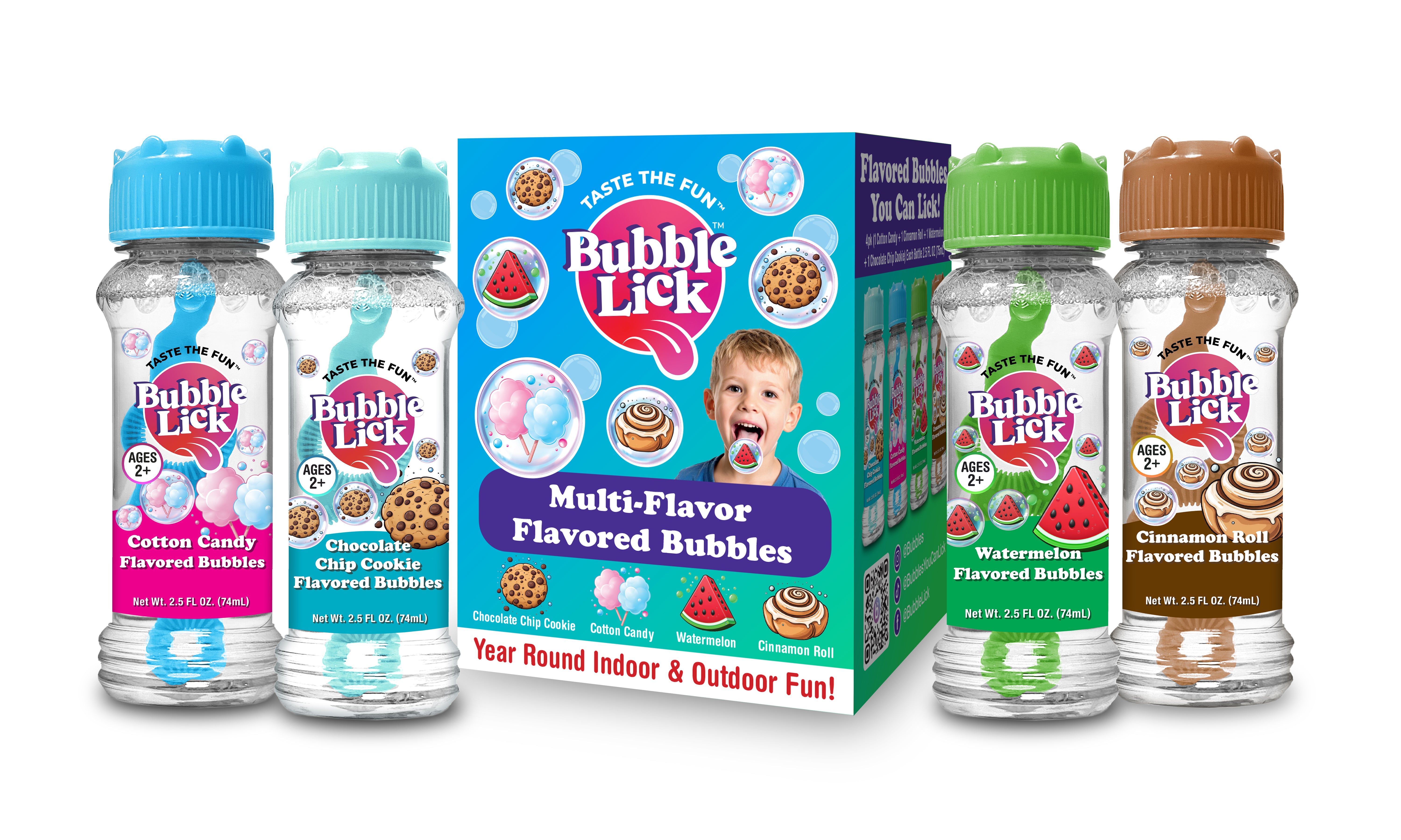 4 pk Box 2.5oz Variety Flavor Bubble Lick Flavored Bubbles