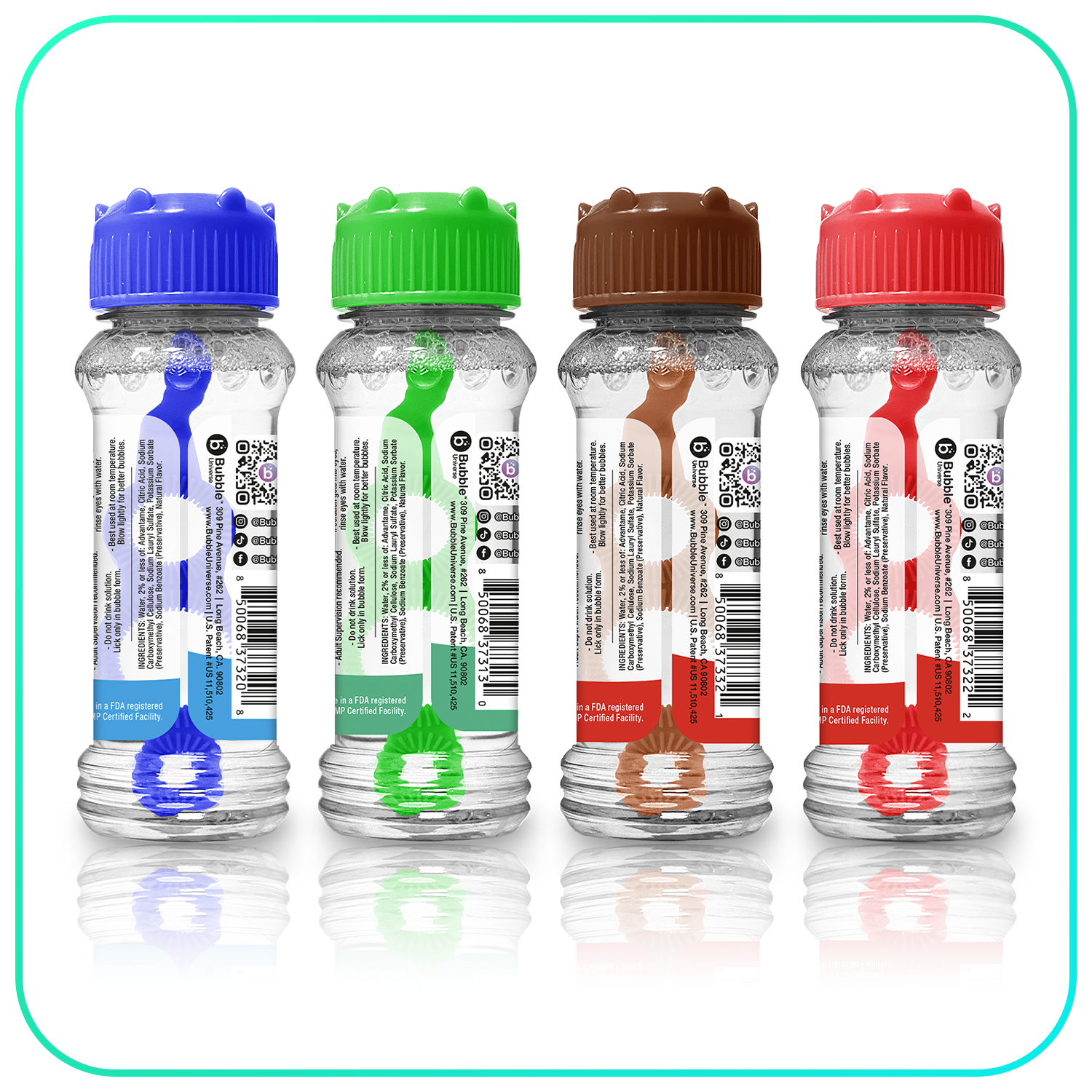 4 pk Box 2.5oz Bubble Lick Holiday Flavored Bubbles Peppermint Cocoa Gingerbread Eggnog USA Made