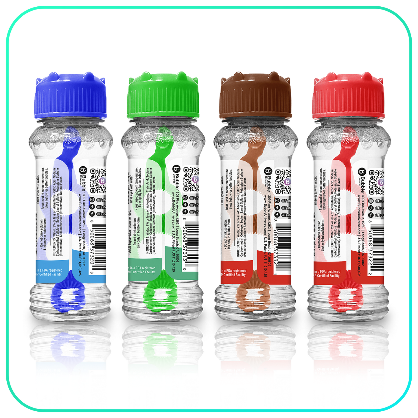 4 pk Box 2.5oz Bubble Lick Holiday Flavored Bubbles Peppermint Cocoa Gingerbread Eggnog USA Made