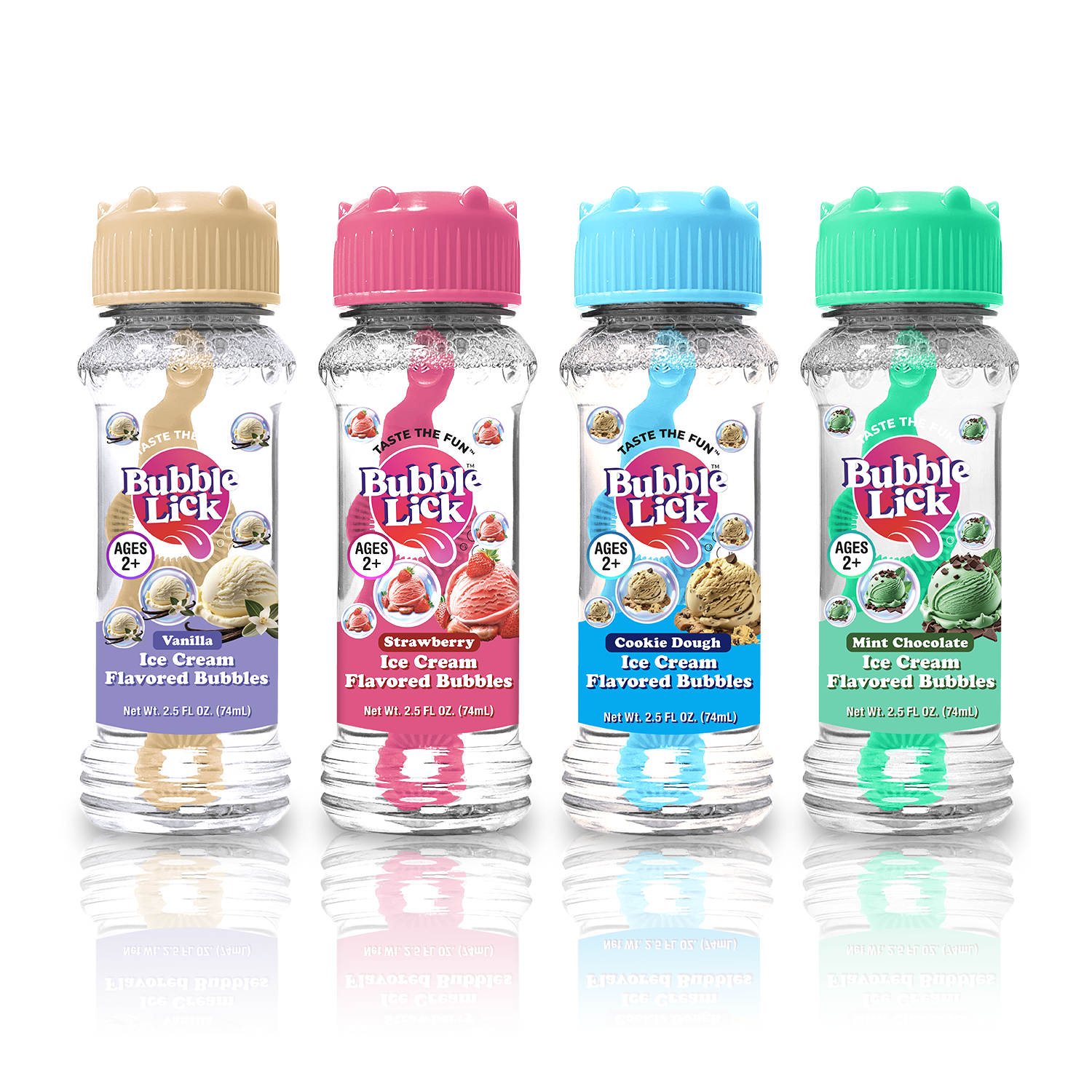 4 pk Box 2.5oz Bubble Lick Ice Cream Variety Pack Flavored Bubbles