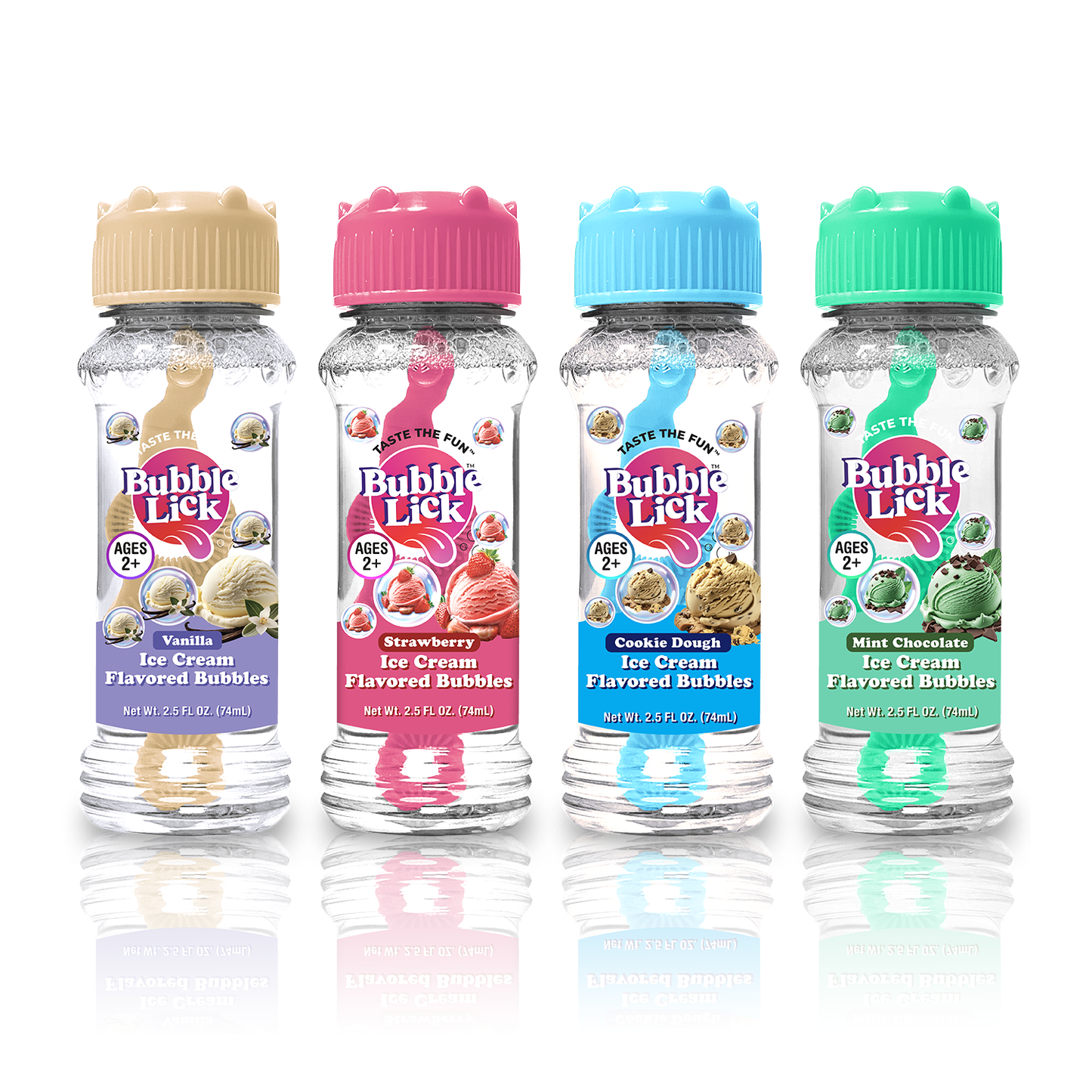 4 pk Box 2.5oz Bubble Lick Ice Cream Variety Pack Flavored Bubbles