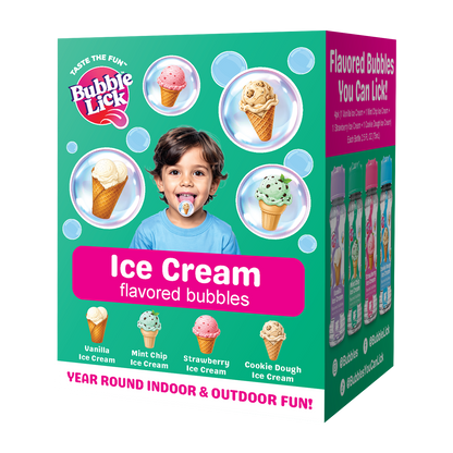 4 pk Box 2.5oz Bubble Lick Ice Cream Variety Pack Flavored Bubbles