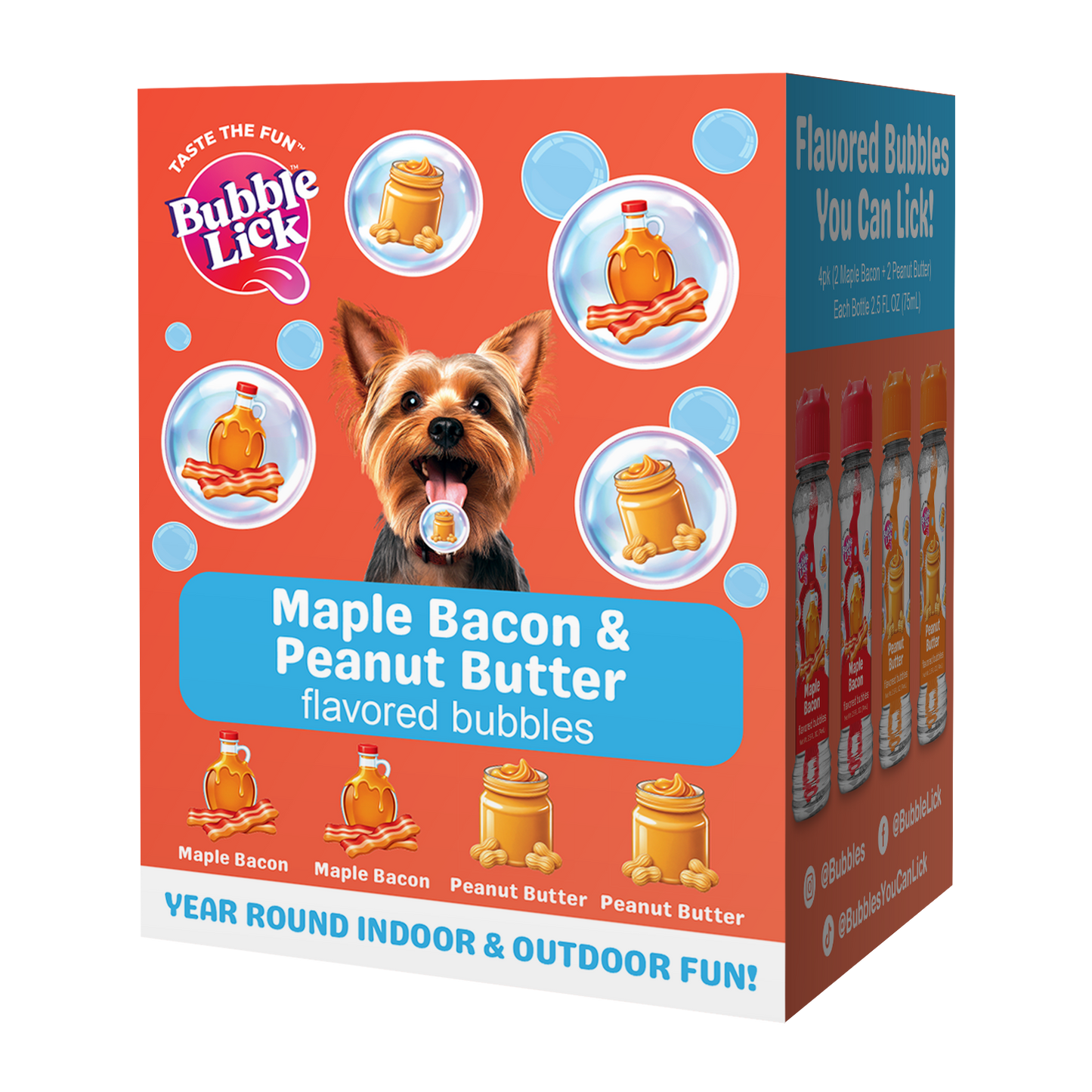 4 pk Box 2.5oz Variety Flavor Bubble Lick Maple Bacon & Peanut Butter Flavored Bubbles