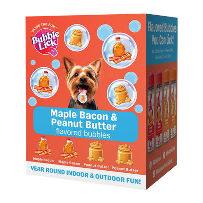 4 pk Box 2.5oz Variety Flavor Bubble Lick Maple Bacon & Peanut Butter Flavored Bubbles