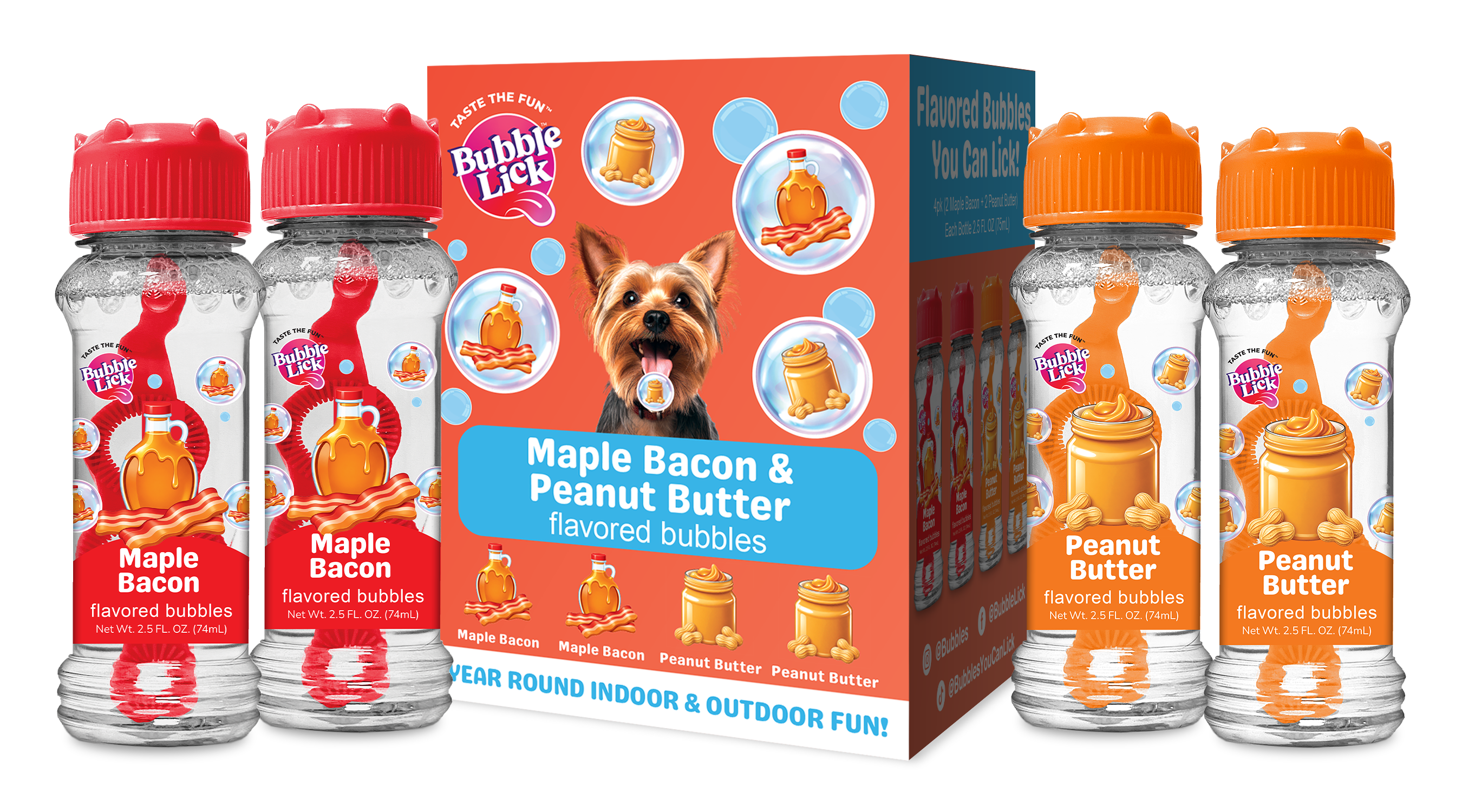 4 pk Box 2.5oz Variety Flavor Bubble Lick Maple Bacon & Peanut Butter Flavored Bubbles