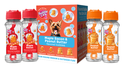 4 pk Box 2.5oz Variety Flavor Bubble Lick Maple Bacon & Peanut Butter Flavored Bubbles