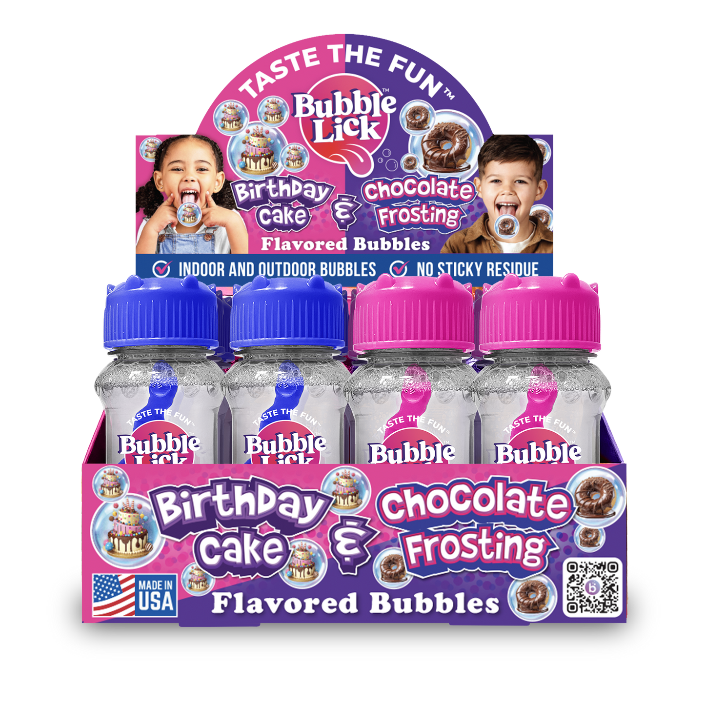 12 cnt PDQ Bubble Lick Birthday Cake & Chocolate Frosting Flavored Bubbles