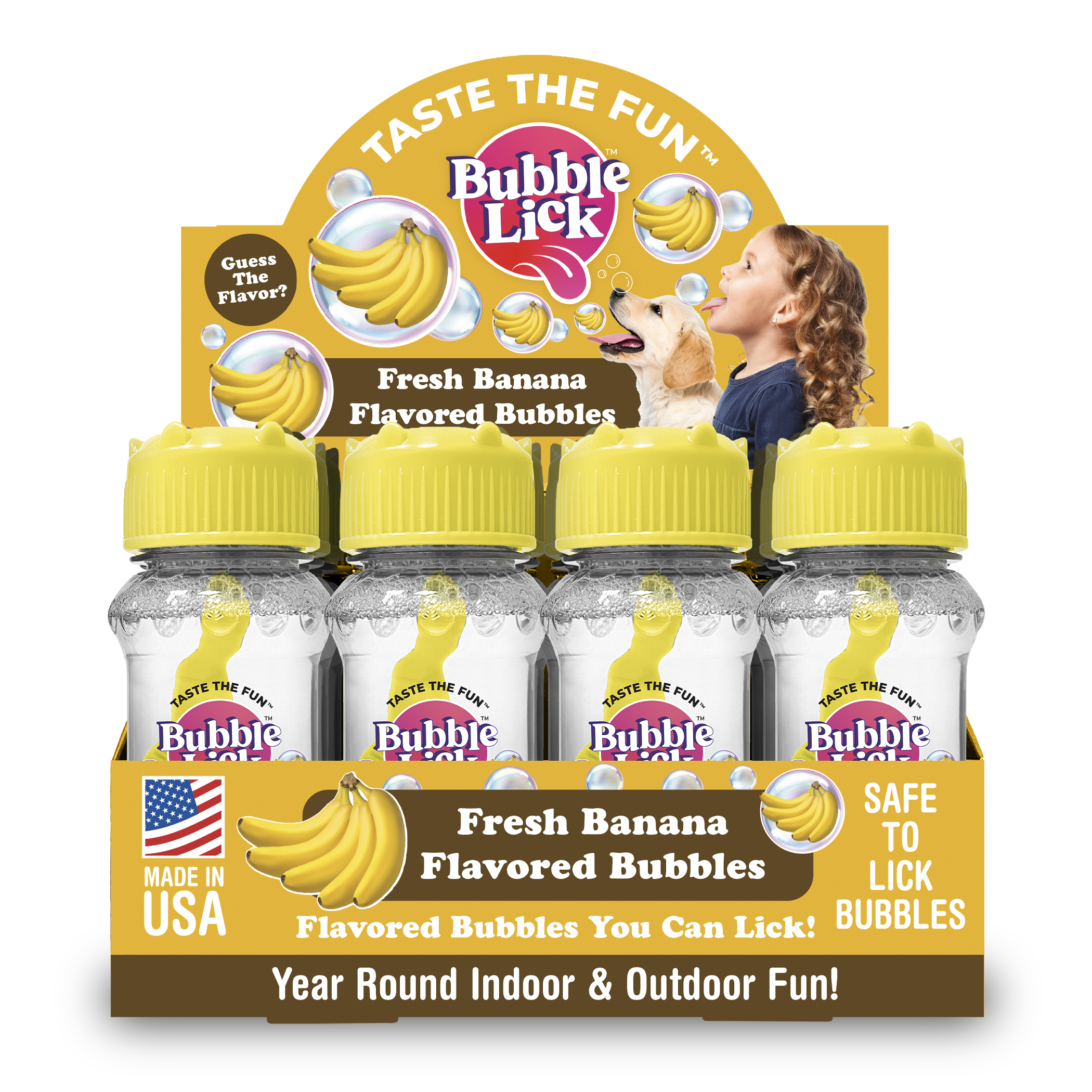 12 cnt PDQ 2.5oz Bubble Lick Fresh Banana Flavored Bubbles