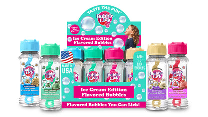 16 cnt PDQ Bubble Lick Ice Cream Collection Cookie Dough, Mint Chocolate Chip, Strawberry & Vanilla Flavored Bubbles