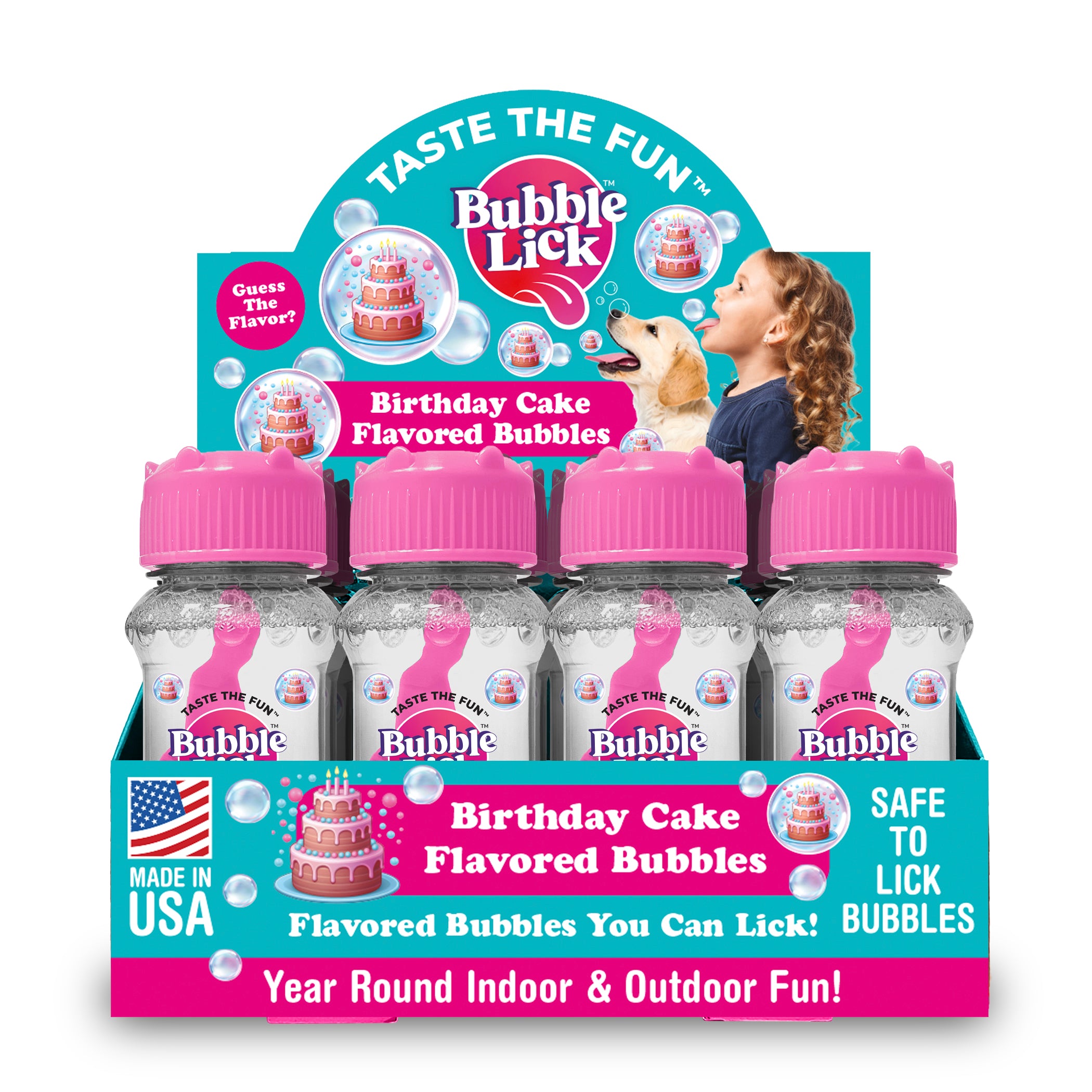 12 cnt PDQ 2.5oz Bubble Lick Birthday Cake Flavored Bubbles