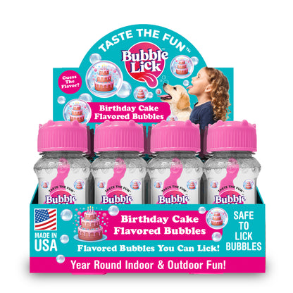 12 cnt PDQ 2.5oz Bubble Lick Birthday Cake Flavored Bubbles
