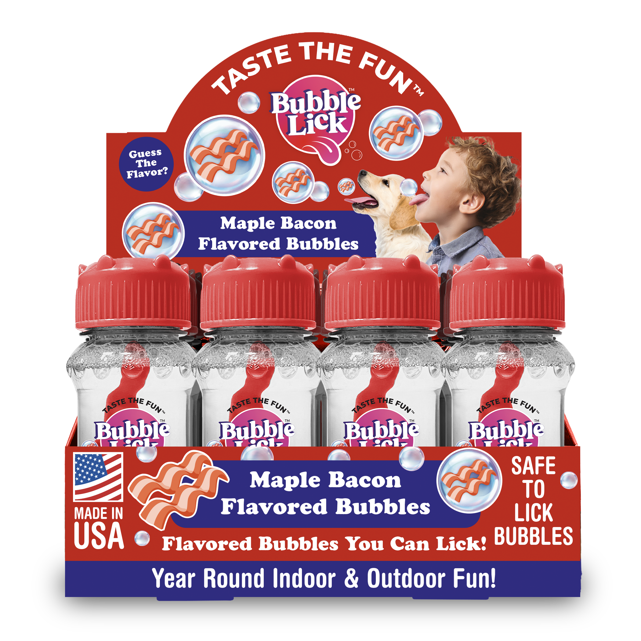 12 cnt PDQ 2.5oz Bubble Lick Maple Bacon Flavored Bubbles