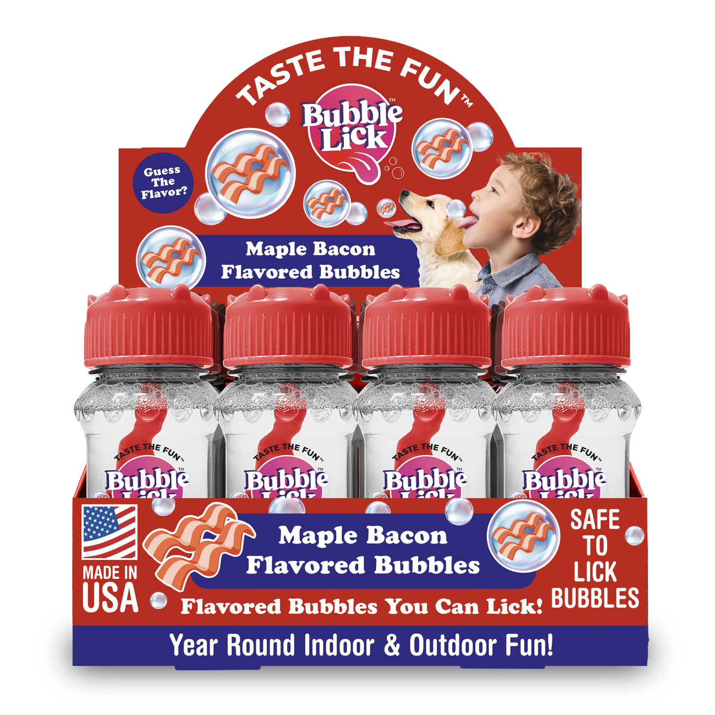 12 cnt PDQ 2.5oz Bubble Lick Maple Bacon Flavored Bubbles