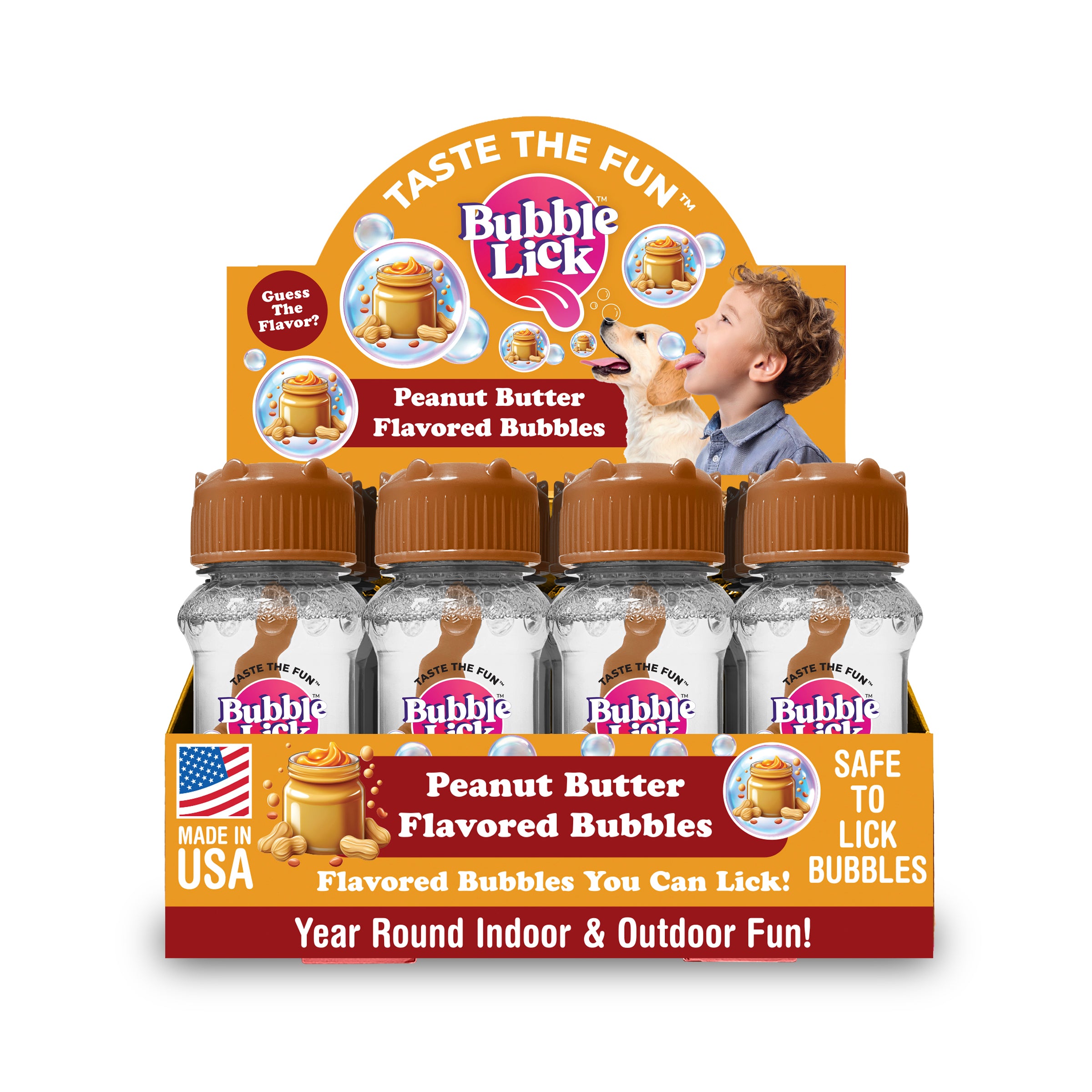 12 cnt PDQ 2.5oz Bubble Lick Peanut Butter Flavored Bubbles