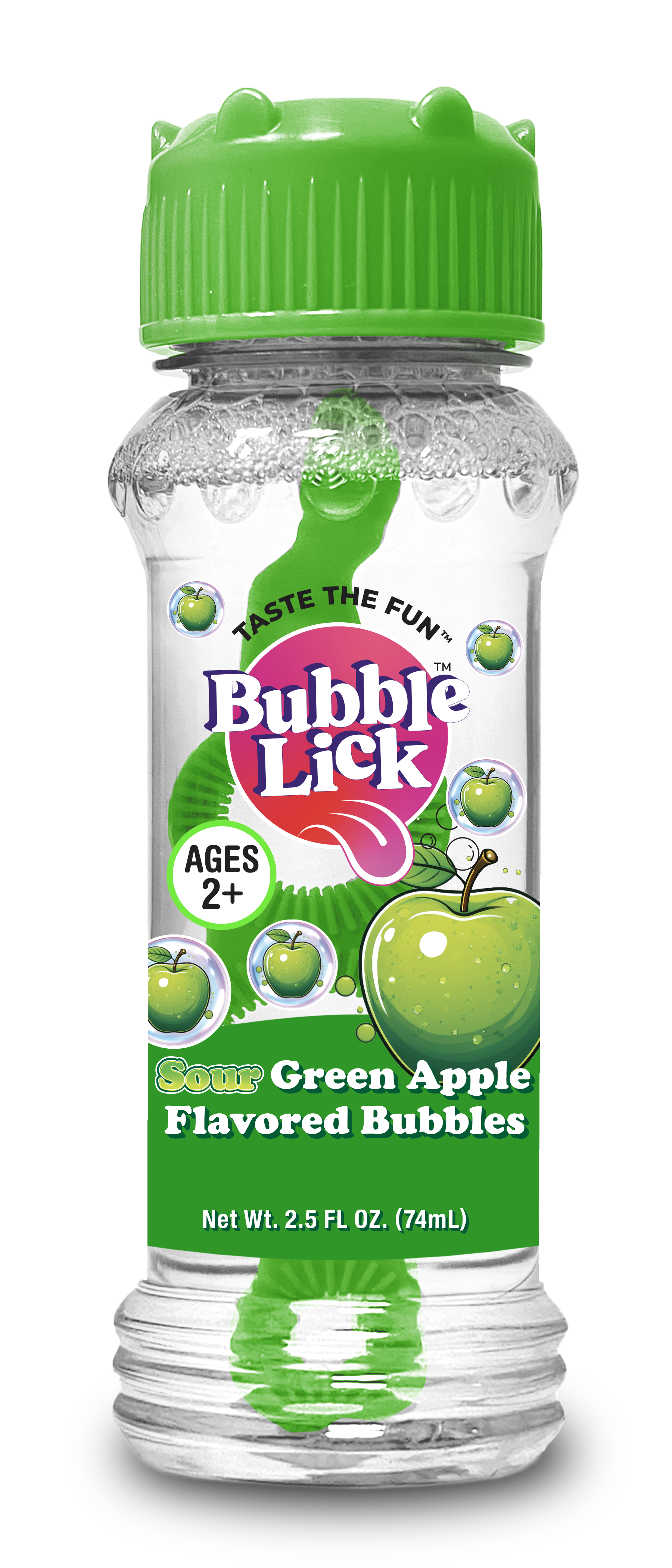 4 pk Box Variety 2.5oz Bubble Lick Sour Blue Raspberry, Sour Green Apple Flavored Bubbles