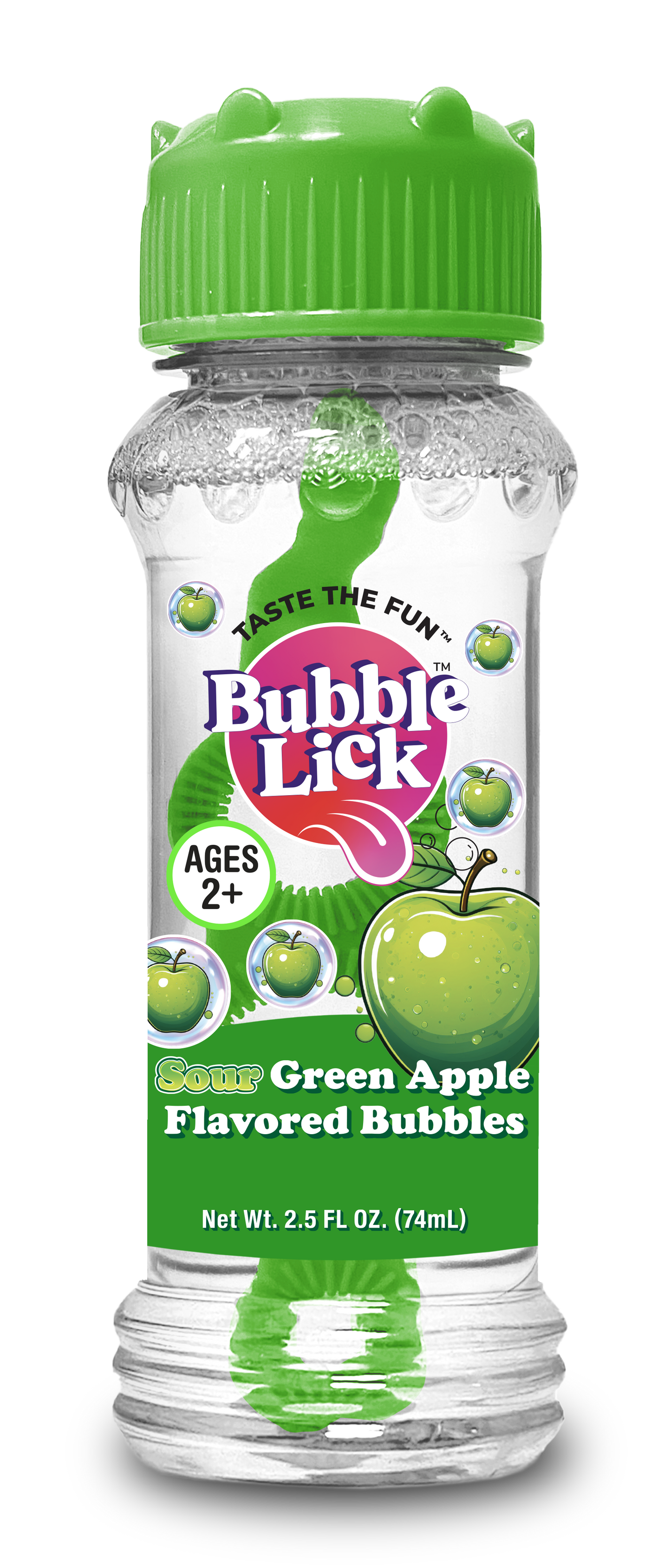 4 pk Box Variety 2.5oz Bubble Lick Sour Blue Raspberry, Sour Green Apple Flavored Bubbles