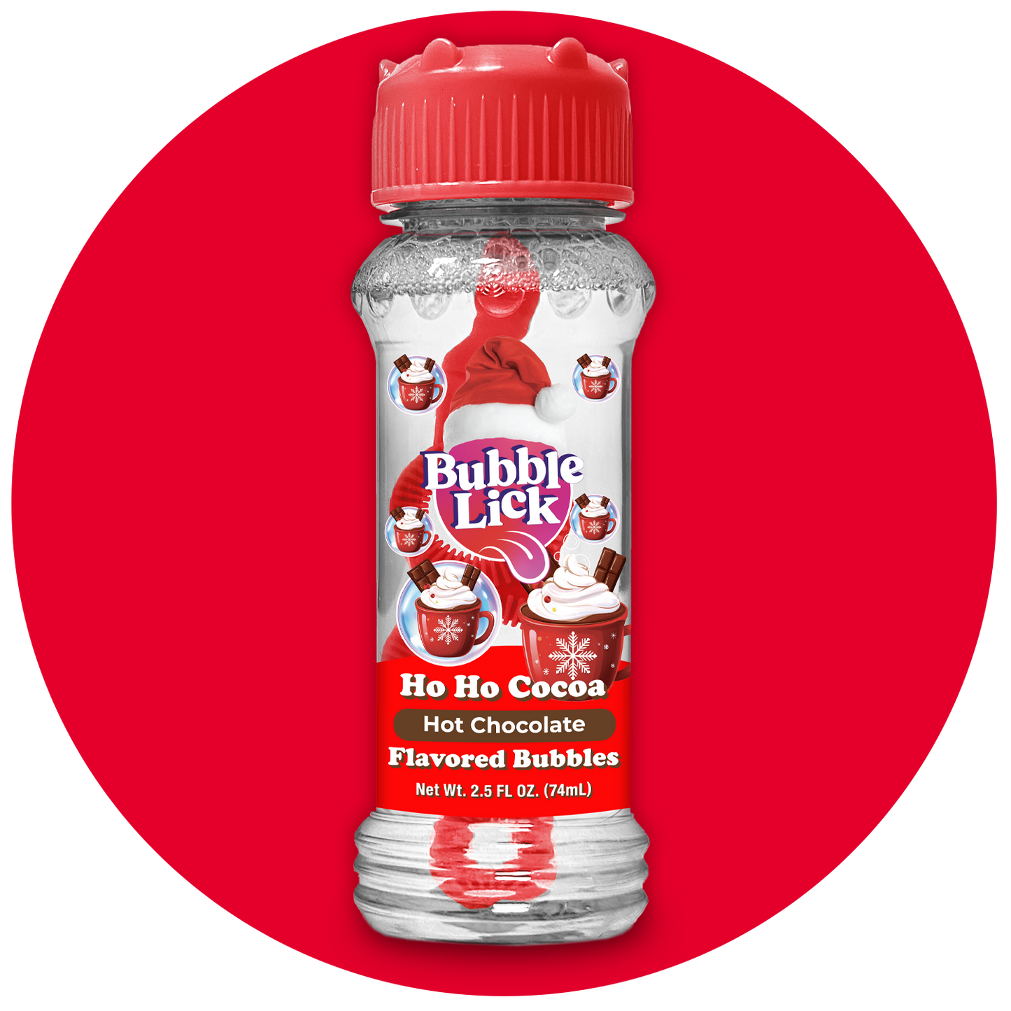 4 pk Box 2.5oz Bubble Lick Holiday Flavored Bubbles Peppermint Cocoa Gingerbread Eggnog USA Made
