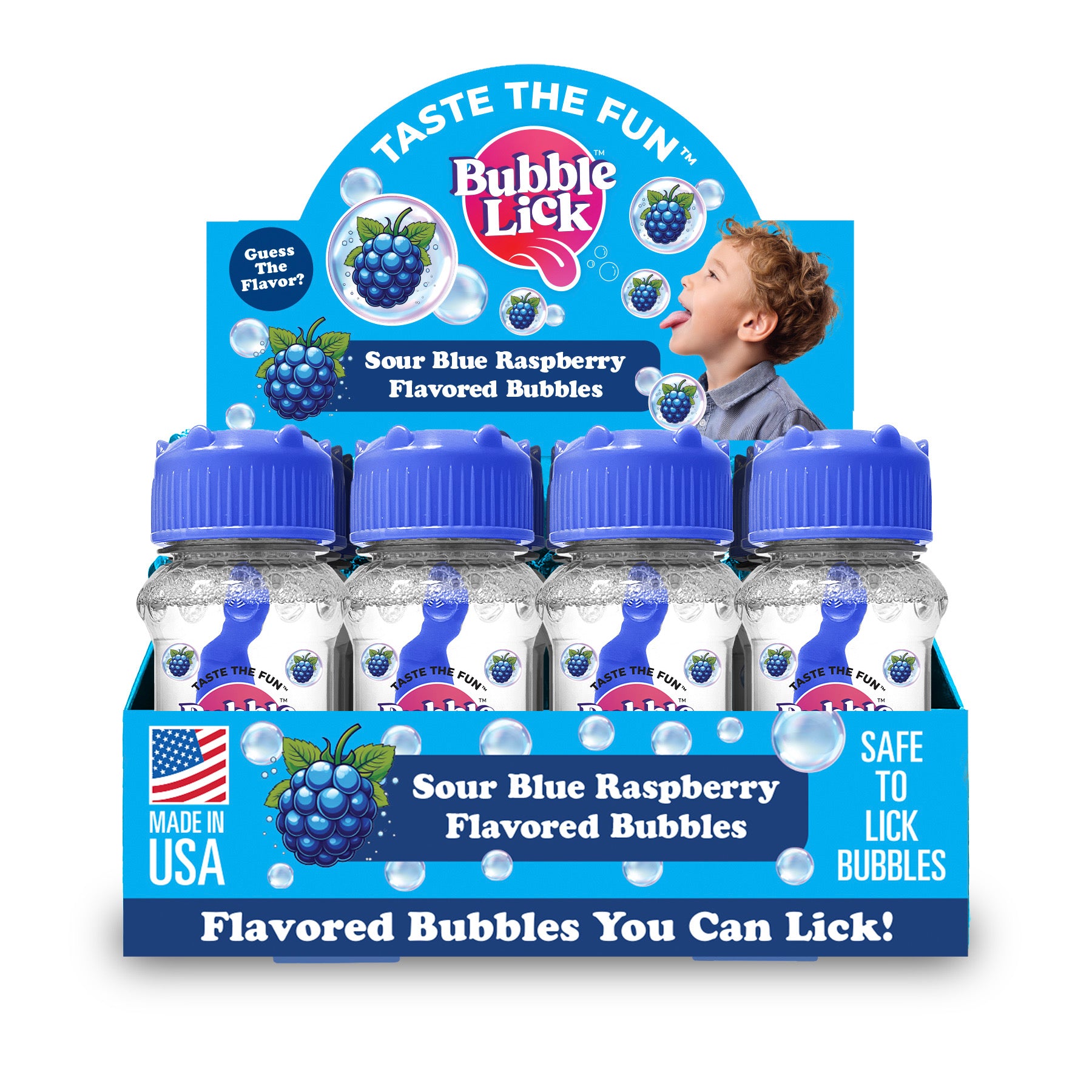12 cnt PDQ 2.5oz Bubble Lick Sour Blue Raspberry Flavored Bubbles