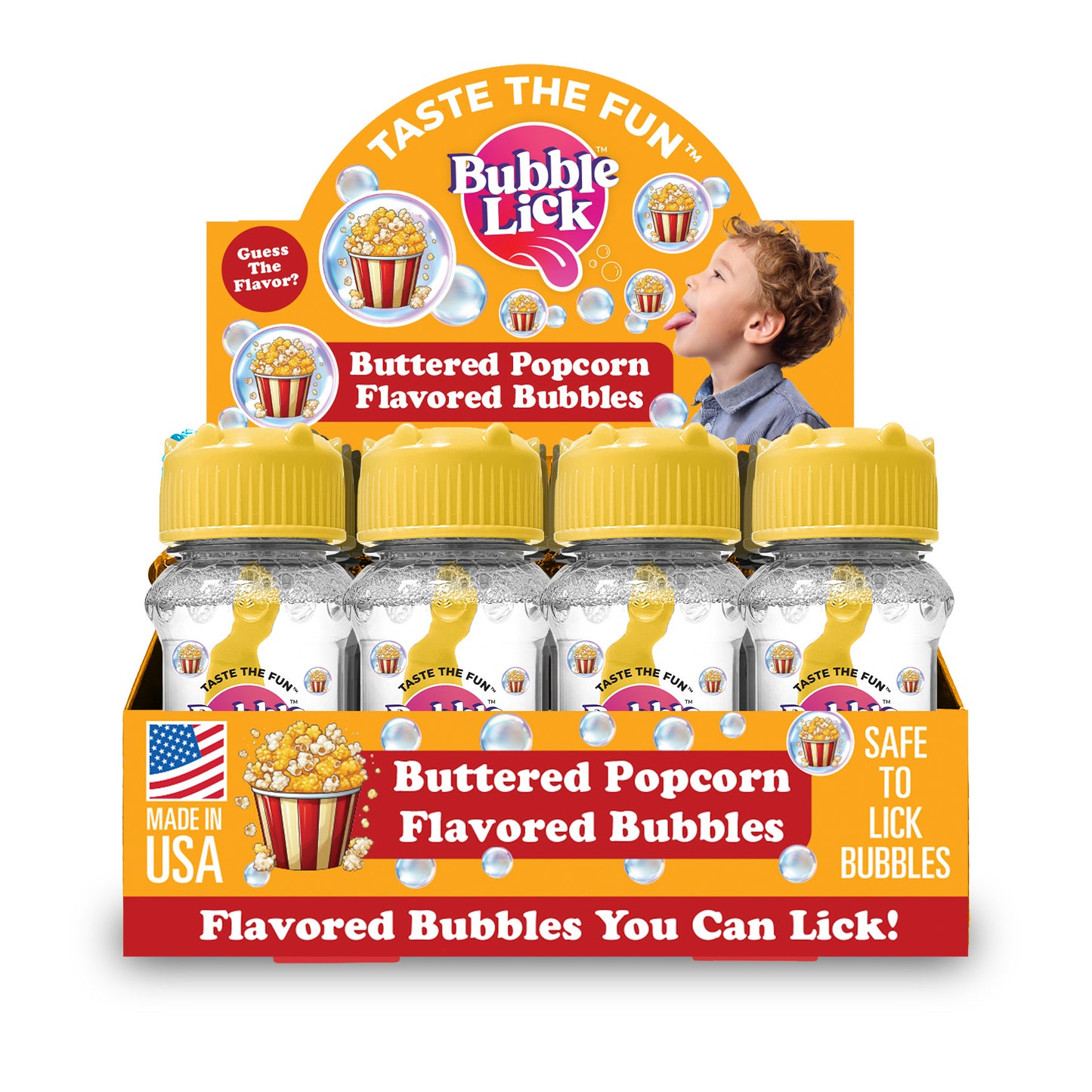 12 cnt PDQ 2.5oz Bubble Lick Buttered Popcorn Flavored Bubbles