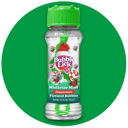 4 pk Box 2.5oz Bubble Lick Holiday Flavored Bubbles Peppermint Cocoa Gingerbread Eggnog USA Made