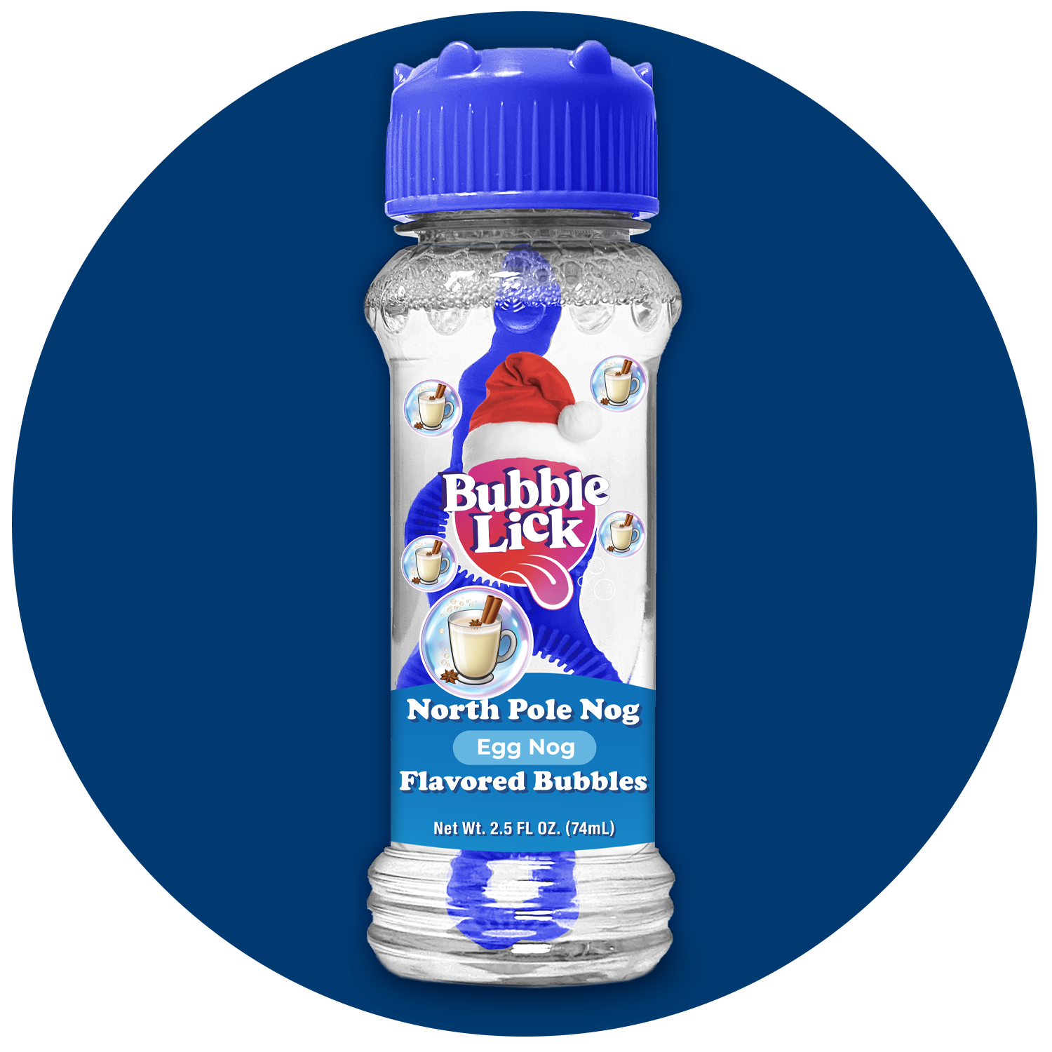 4 pk Box 2.5oz Bubble Lick Holiday Flavored Bubbles Peppermint Cocoa Gingerbread Eggnog USA Made