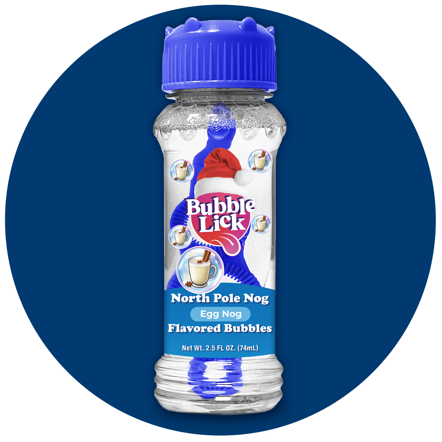 4 pk Box 2.5oz Bubble Lick Holiday Flavored Bubbles Peppermint Cocoa Gingerbread Eggnog USA Made